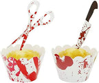 Dzrige Halloween Cupcake Toppers Wrappers Horror Cake Decoration Scary Bloody Knife Scissors Food Decor for Halloween Theme Party, Ghost Party, Birthday Party