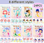 24 Sheets 8.27''×5.9'' Make Your Own Mermaid Stickers for Kids Toddlers, Make a Face Stickers for Kids Party Favors Activities
