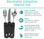 Vive Adaptive Utensil Set - Arthritis Aid Silverware for Parkinsons, Hand Tremors - Easy Grip for Shaking and Trembling Hands - Heavy Stainless Steel Spoon (Bendable)