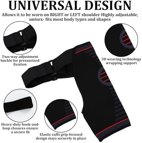 Adjustable Shoulder Brace for Women & Men,Shoulder Pain Relief & Sports Protection，Rotator Cuff Compression Sleeve With replacement straps -One Size Fits Most (Black)