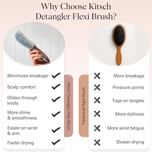 Kitsch Hair Brush Detangler – Flexi Flow Hair Brush for Women, Men & Kids | Detangling Brushes for Curly Hair with Bendable Frame, Bounce Curl Defining Brush for Wet or Dry Strands - Haze Blue