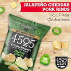 4505 Jalapeno Cheddar Seasoned Chicharrones, Fried Pork Rinds - Jalapeno Cheddar Flavored Pork Skins - Low Carb, Gluten-Free, Protein Snack - 3oz (Pack of 12