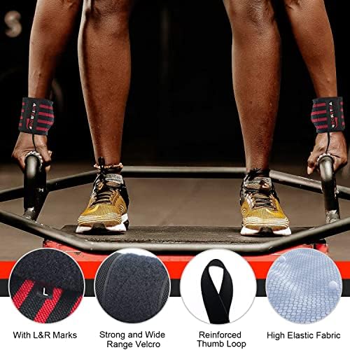 Knee Wraps + Wrist Wraps + Weight Lifting Straps Bundle (3 Pairs) for Weightlifting Bodybuilding Strength Training Workout Gym, Fitness Protective Set for Men & Women