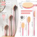 Foot Brush & Back Scrubber Set, 27.5'' Adjustable Foot Scrubber for Shower, 18.9'' Shower Back Scrubber with 3-Length Usage, Great Aid for People with Limited Mobility(Pink Set)