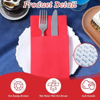 50 Pieces Linen Feel Napkins Red with Built in Flatware Pocket, Disposable Airlaid Paper Napkins Prefolded Dinner Napkin for Silverware Valentine Wedding Party Christmas Day