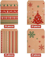 100 Pieces Christmas Kraft Treat Bags Holiday Goody Buffet Paper Bags for Xmas Party Supplies,4 Styles