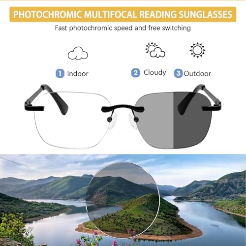 Photochromic Multifocus Reading Glasses Blue Light Blocking Sunglasses UV400 Progressive Multifocal Computer Readers
