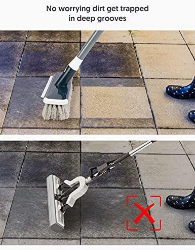 Floor Scrubber with Long Handle, 2 in 1 Scrubbing Brush Stiff Bristle Shower Cleaning Brush for Bathroom, Kitchen, Tub, Carpet, Grout, Tile(Gray)