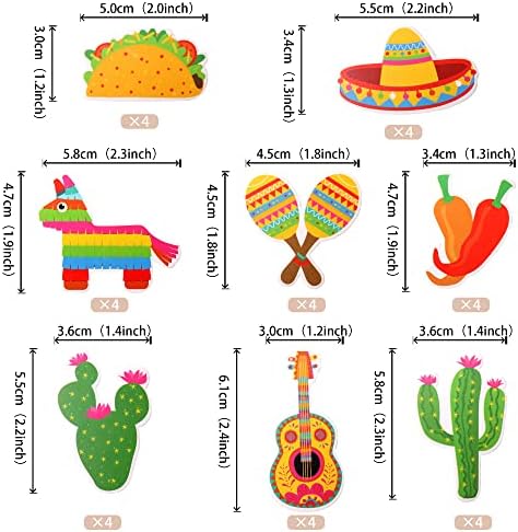 32 PCS Mexican Fiesta Cupcake Toppers Assembled Cactus Donkey Maraca Sombrero Guitar Cupcake Picks Mexican Fiesta Theme Baby Shower Birthday Party Cake Decorations Supplies