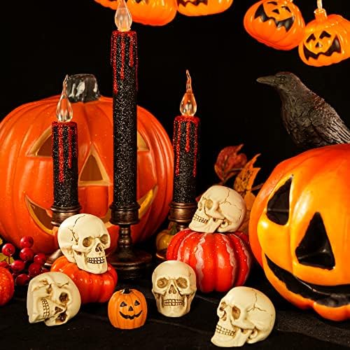 READAEER Resin Skull 2 pcs/Set, Mini Skull Model for Home Decoration, Halloween Skull Statue, Human Skull Head Bone Model for Desktop