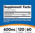 Nutricost Alpha Lipoic Acid 600mg Per Serving 120 Capsules, 60 Servings - Plant Based Caps, Non-GMO
