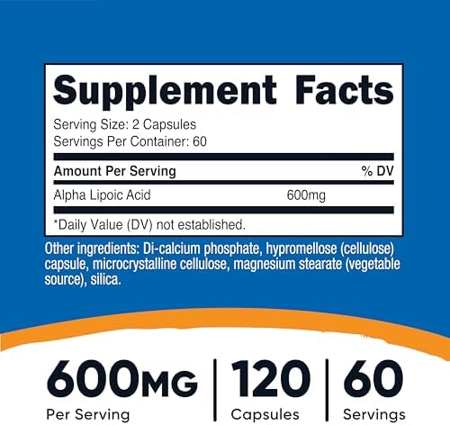 Nutricost Alpha Lipoic Acid 600mg Per Serving 120 Capsules, 60 Servings - Plant Based Caps, Non-GMO
