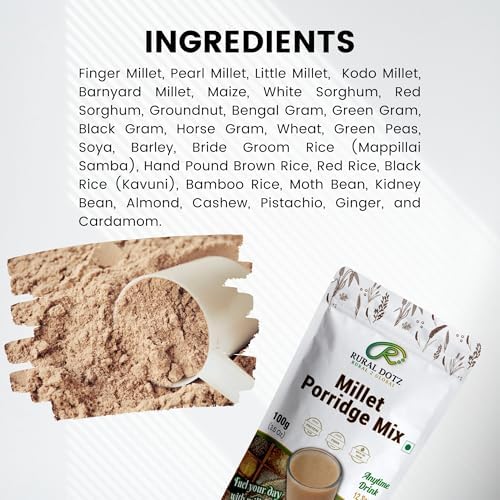 Rural Dotz Millet Porridge Mix | High Protein, High Fiber, Rich in Iron | 3.52 oz (100g) |12 Servings