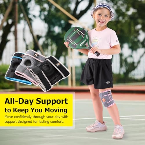 HUEGLO Kids Knee Brace Osgood Schlatter Youth for Knee Pain,Adjustable Compression Knee Support with Side Stabilizers for Sports,Arthritis,Patella,Meniscus Tear,Acl,X-Small Knee Brace for Boys & Girls ,Black/Blue