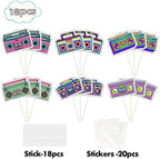 18Pcs Boombox Cupcake Toppers - 80s 90s Theme Party Decorations - Retro 90's 80’s Cake Picks - Happy Birthday Party Supplies