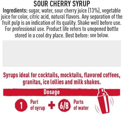 Toschi Amarena Sour Cherry Syrup | Highly Concentrated | Additive Free | Gluten Free & Vegan | High Fruit Content | Product of Italy | 25.4 fl oz (750mL)