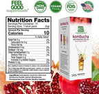 FeelGood Superfoods Kombucha Iced Tea Packets, Delicious Pomegranate Flavored Refreshing Instant Kombucha Powder Fizzy Drink, Probiotic Supplement for Gut Health, 14 pack