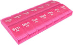 EZY DOSE Push Button (7-Day) Pill Case, Medicine Planner, Vitamin Organizer, 2 Times a Day, AM/PM Container, X-Large Compartments, Arthritis Friendly, Easy to Use, Transparent Lids, Pink, BPA Free