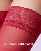 LABELLA Thigh High Stockings for Women with No-Slip Silicone Lace Top, Durable and Silky-Soft Sheer Stockings