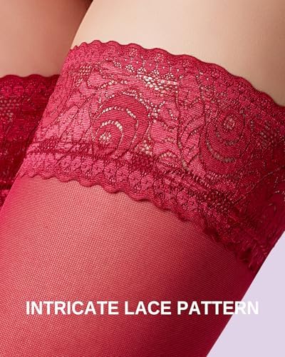 LABELLA Thigh High Stockings for Women with No-Slip Silicone Lace Top, Durable and Silky-Soft Sheer Stockings