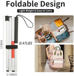 Folding Blind Cane Reflective Red Folding Walking Stick for Vision Impaired and Blind People, Lightweight, Non-Slip (52inch)