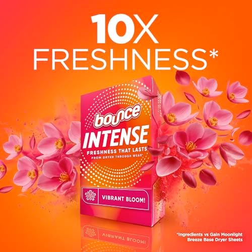 Bounce Intense Dryer Sheets, Vibrant Bloom, 60 Count, Scent Boosting Dryer Sheet