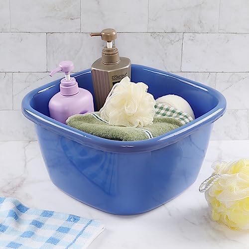 Saedy 2-Pack 18 Quart Plastic Deep Wash Basin, Large Square Dish Pan Basin, Dark Blue