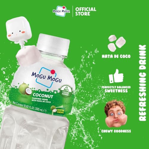 Mogu Mogu Coconut Juice Drink with Nata de Coco – Refreshing Coconut Beverage with Chewy Jelly, 10.8oz Bottles (Pack of 6) – Lightly Sweet, Tropical & Hydrating