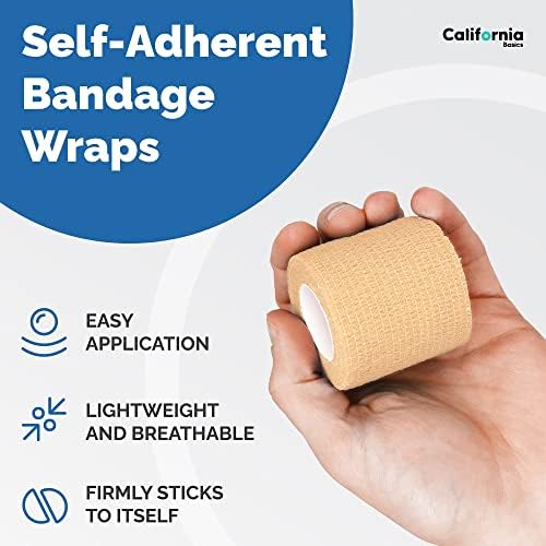 12 Pack Self-Adhesive Bandage Wrap - 2 Inches x 5 Yards - Elastic Self Adherent Cohesive Wrap Bandage - Breathable Athletic Tape for Wrists, Knee, Ankle - First Aid Sports - Brown
