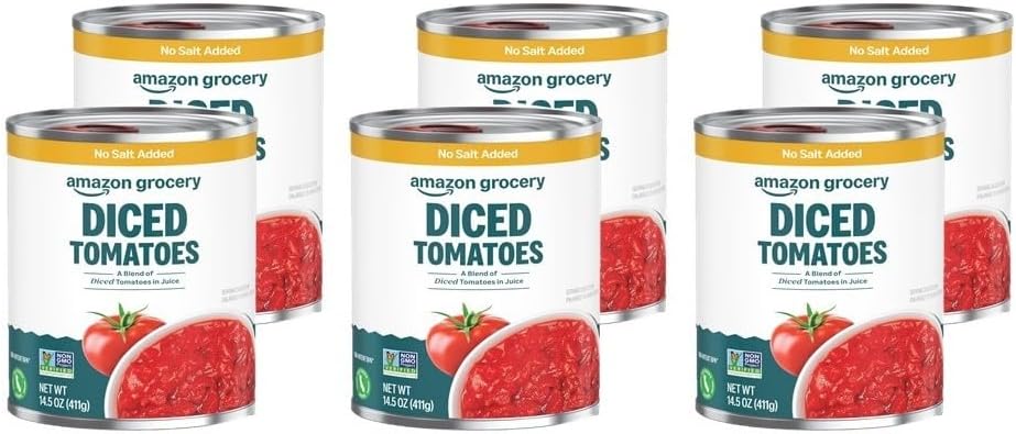 Amazon Grocery, Diced Tomatoes, No Salt Added, 14.5 Oz (Previously Amazon Fresh, Packaging May Vary) (Pack of 6)