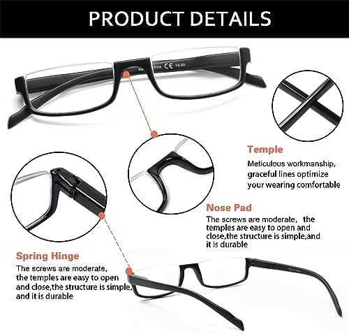 Kerecsen Half Frame Reading Glasses for Men & Women, Lightweight Comfort-Fit Design with Spring Hinges