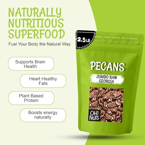 Oh! Nuts Pecans Halves & Wholes - Raw - 100% Natural - 2 lb - Raw Georgia Pecans - Packed in New York Zip-Seal Bag for Exceptional Freshness