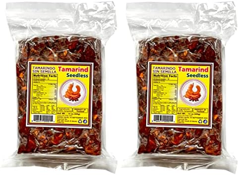 (2 Pack) Tamarind Wet Seedless Block/Slab 14oz (400g) All Natural No added sugar Vegan Gluten Free Seedless, Pulpa de Tamarindo Natural Sin Semilla, 14 oz