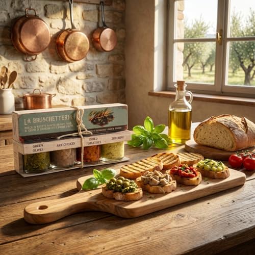 ARTIGIANI DEI SAPORI - Bruschetta Set, 1.3 oz each, Tomato Chopped, Artichokes, Sun-Dried Tomato, Smooth Zucchini Bruschetta Topping - Pack of 4