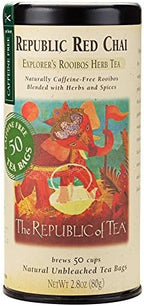 The Republic of Tea Republic Red Chai Red Rooibos Herbal Tea, 50 Tea Bag Tin