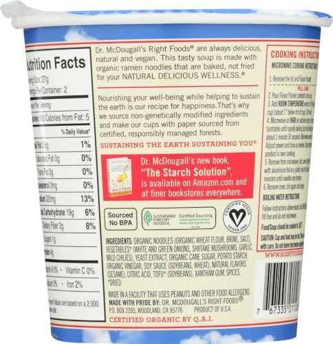 Dr. McDougall's Right Foods Vegan Hot and Sour Ramen, 1.9 Ounce Cups (Pack of 6)