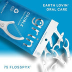 GRIN Double Flosspyx, Floss Picks, 75 Count, Dental Flossers, Minty Flavor, Recycled Plastic, 2 Lines of Strong Floss, Longer Floss Head, Traps Food and Plaque, Includes Safe Soft Fold-Back Tooth Pick