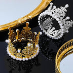 6 Pcs Crown Cake Topper Artificial Pearl Rhinestone Small Tiara Cake Topper Crowns for Decoration Birthday Wedding Baby Shower Party(Silver, Gold)