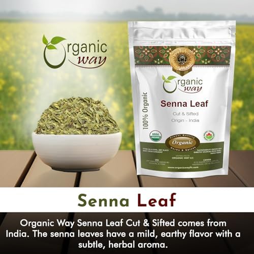 Organic Way Senna Leaf Cut & Sifted (Cassia angustifolia) - Herbal Tea | Kosher & USDA Certified | Vegan, Non-GMO & Gluten Free | Tested for Heavy Metal | 100% Raw from India (2 Oz)