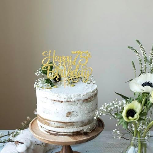 Rsstarxi 1 Pack Gold 75th Birthday Cake Topper Glitter Cheers to 75 Birthday Cake Decorations for Men Women Seventy Five Years Old 75th Anniversary Birthday Party Decorations Supplies