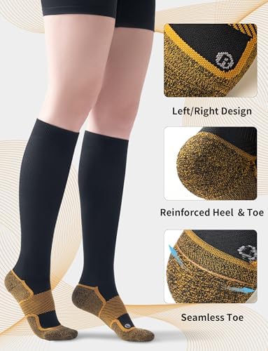 Medical Copper Compression Socks 20-30 mmHg for Women & Men (2 Pairs) - Knee High Graduated Compression for Circulation, Swelling, Odor Control, Athletic, Travel, Flying