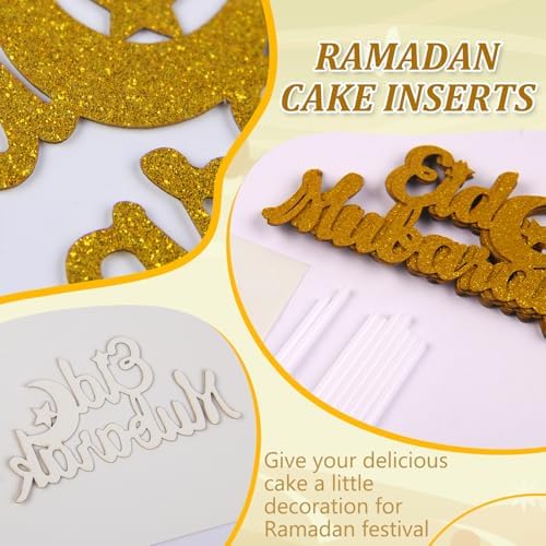 10Pcs Eid Mubarak Cake Topper Glitter Ramadan Cupcake Toppers Gold Star Moon Cake Toppers for Ramadan Cake Decorations Supplies