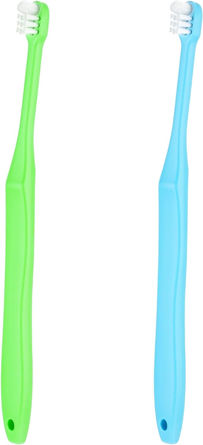 2 Pieces Tuft Toothbrush Small Head End Tapered Interdental Interspace Nursing Soft Tiny Toothbrush Orthodontic Periodontal Dental Products(Blue + Green)