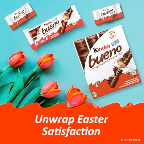 Kinder Bueno Milk Chocolate Bar with Crispy Wafer and Hazelnut Cream, 10 Individually Wrapped Bars per Pack, 7.5 oz