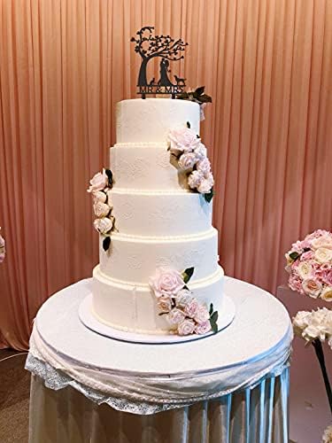Mr & Mrs Wedding Cake Topper - Groom & Bride Kissing Under the Tree - Cake Topper with Dog for Bridal Shower/Engagement Party Decorations
