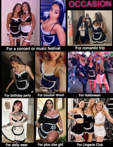 Avidlove Women Maid Costume Outfits Sexy Roleplay Lingerie Sleepwear Dress with Choker S-XXL