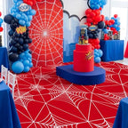 Spider Party Decorations Red Spiderweb Floor Covering Large Spider Birthday Decorations with Double Sided Tape Waterproof Spiderweb Birthday Supply Photo Booth Party Backdrop, 9.8 x 6.5ft