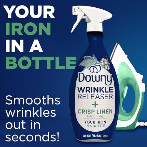 Downy Wrinkle Releaser Spray, All In One Formula, Removes Wrinkles, Static and Odor Eliminator, Crisp Linen Scent, 33.8 Fl Oz, Pack of 2 (Packaging May Vary)