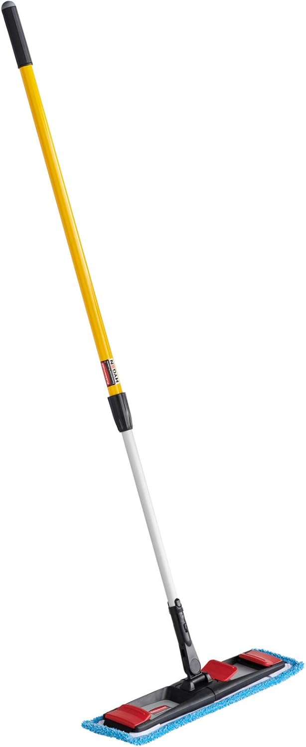 Rubbermaid Commercial Products Microfiber Adaptable Flat Mop Kit for WaveBrake Yellow Extendable Handle for Heavy-Duty Cleaning/Hardwood/Tile/Laminated Floors in Kitchen/Lobby/Office