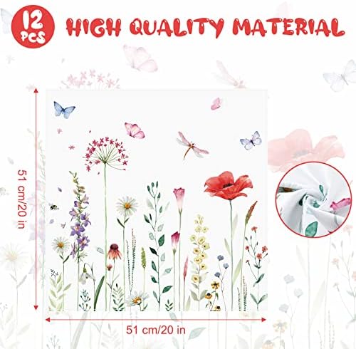 12 Pcs Spring Cloth Napkins Floral 20'' x 20'' Washable Dinner Tea Party Napkins for Kitchen Party Wedding Restaurant Indoor Outdoor Botanical Fresh Spring Summer